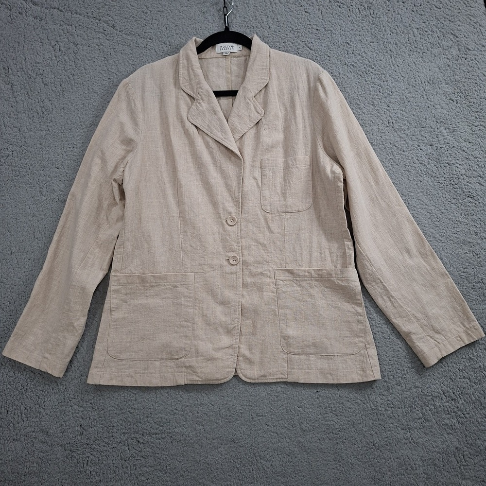Molly Bracken Women Beige Linen Blend Summer Blazer Jacket Tan Size XL